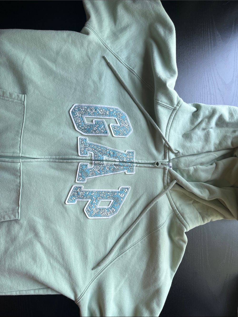 GAP Mint Green Zip-Up Hoodie with Blue Patterned Logo
